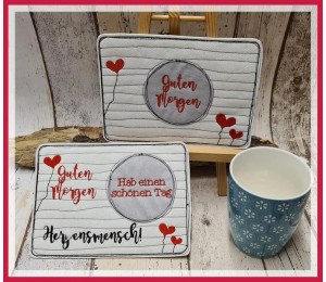 Stickserie ITH - Mug Rug Herzlinien Love is in the air